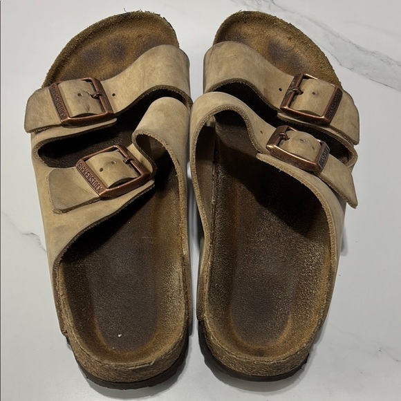 Tan Double Strap Sandals with Buckles - Picture 3 of 4